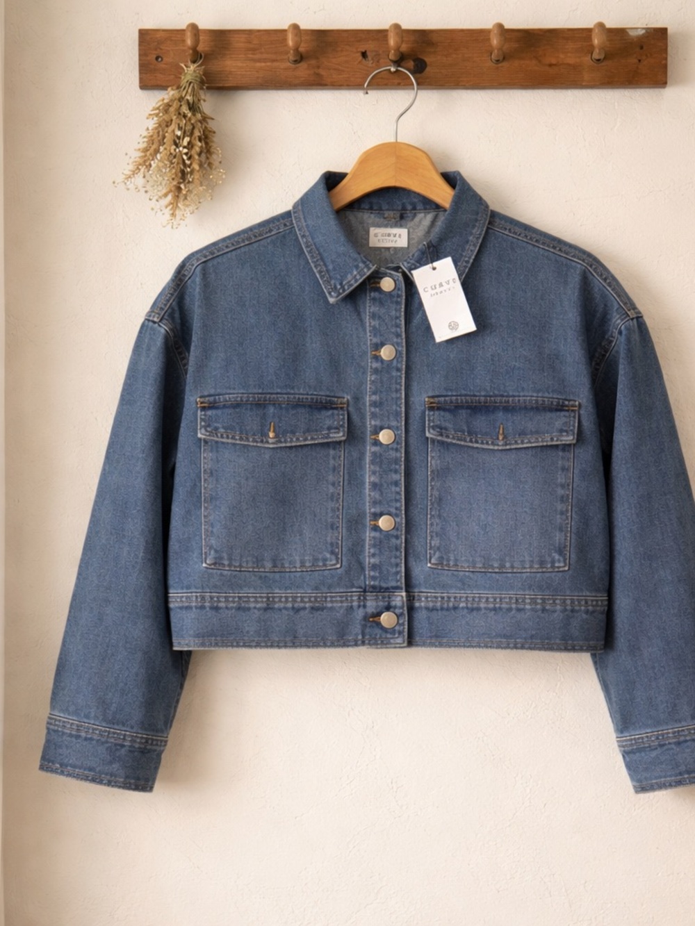C/MEO Collective Boxy Cropped Denim Jacket in Mid Blue